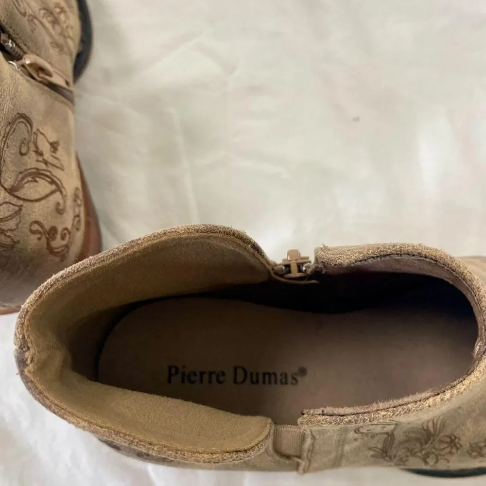 Pierre Dumas Kaylee Vegan Leather Laser Floral Design Tan Brown Cowboy Boots 7.5
